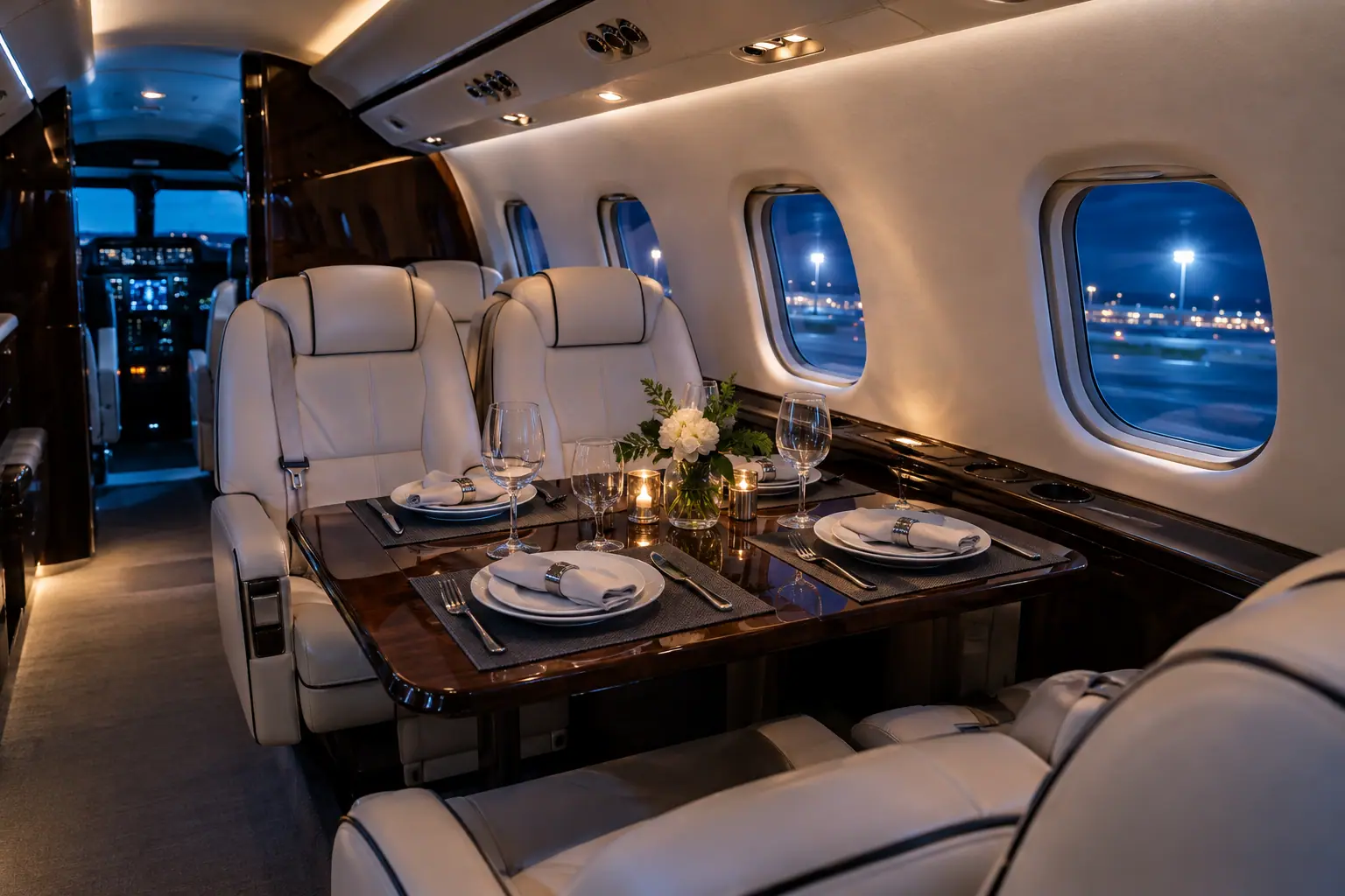 Super-midsize jet cabin interior