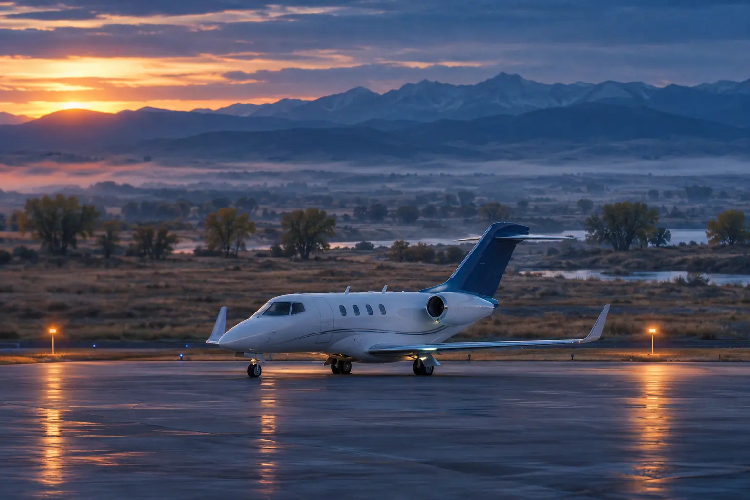 Light jet waiting on an empty ramp