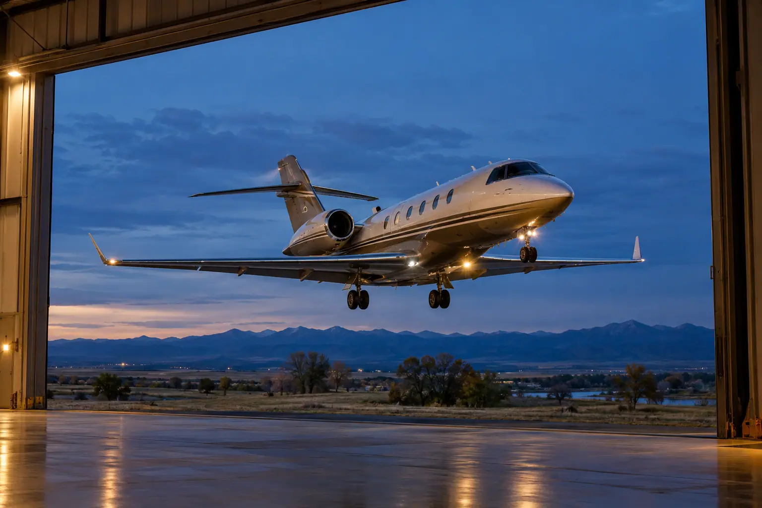 Private jet climbing out over Denver