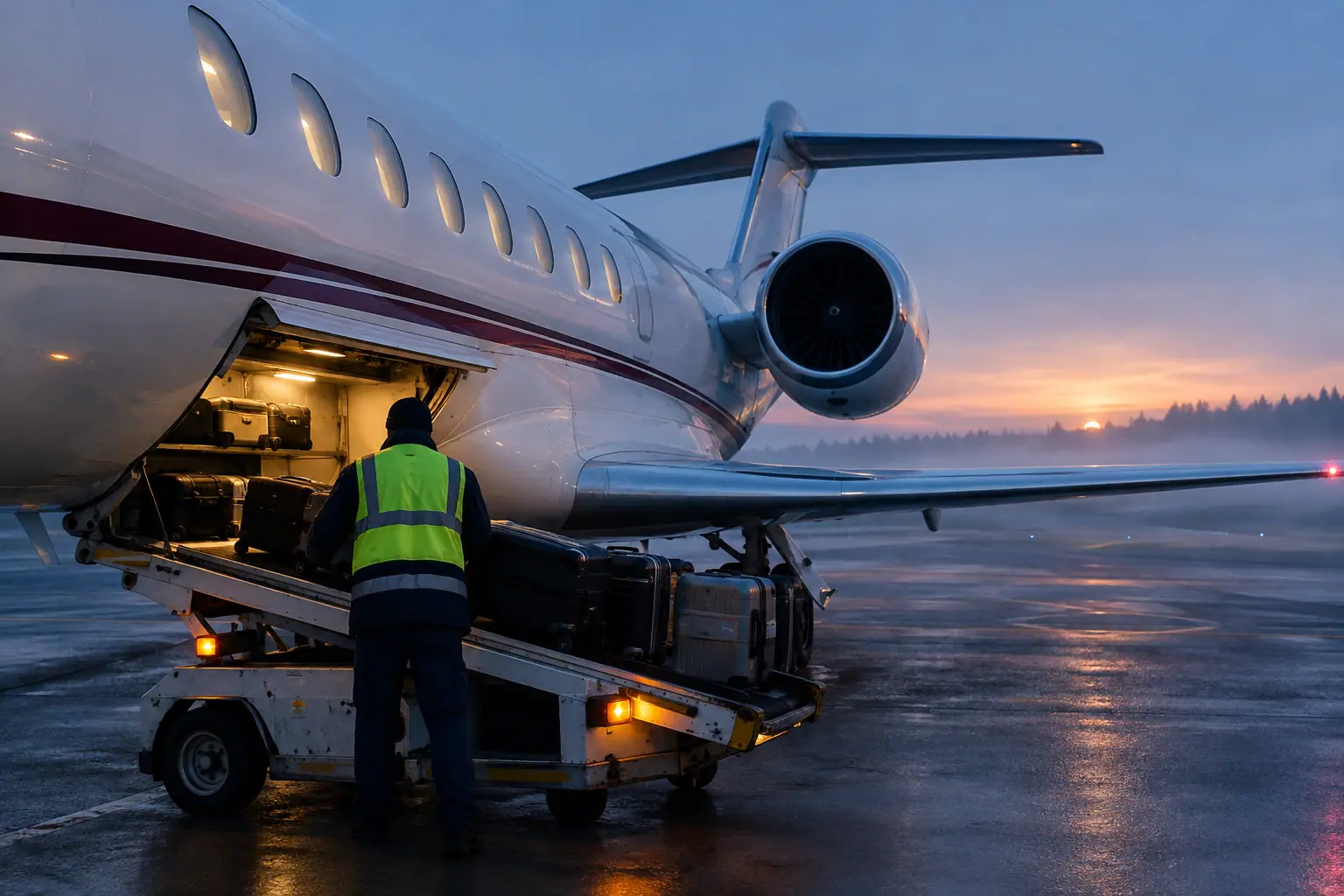 Bags loaded into a private jet
