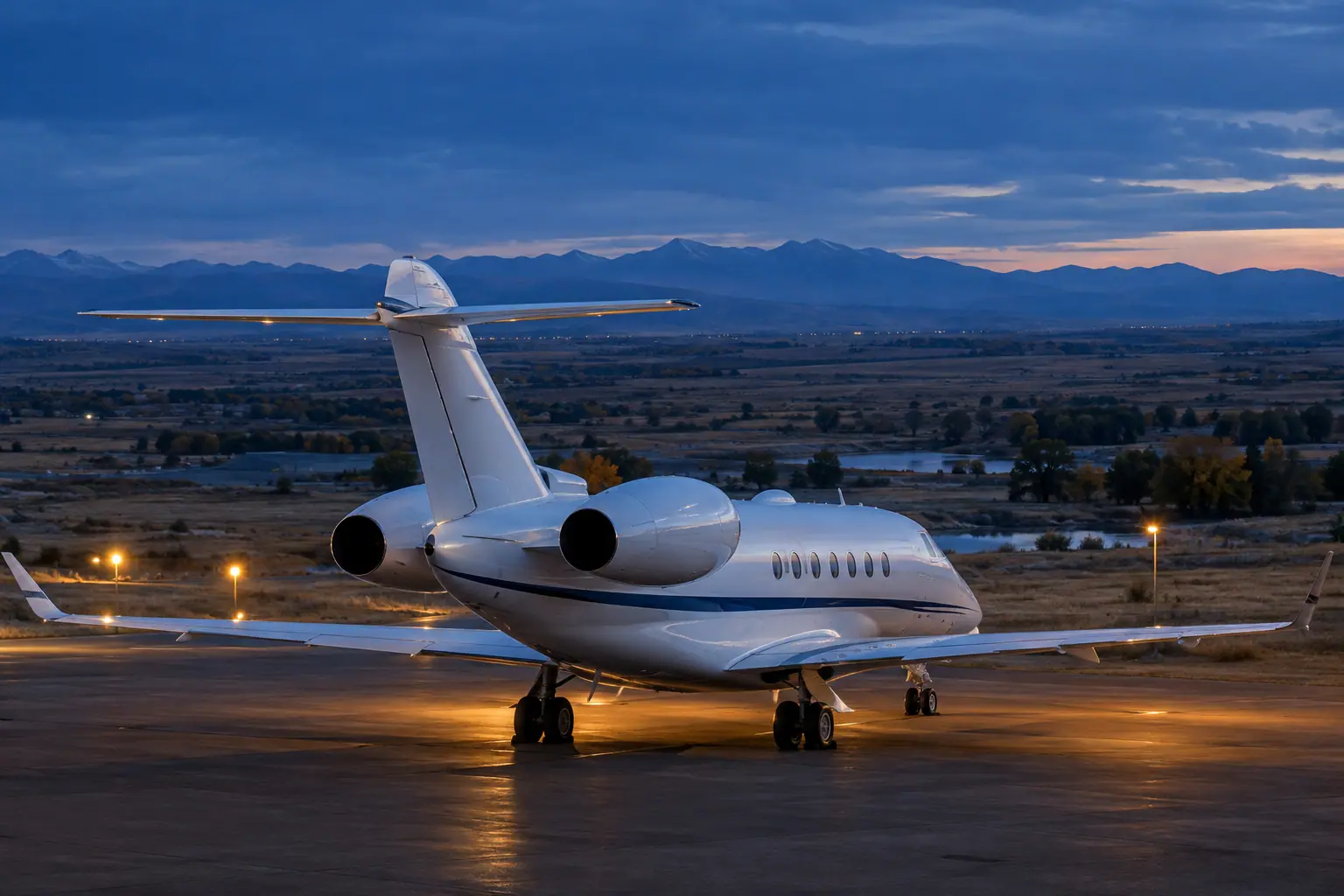 Super-midsize jet on the ramp