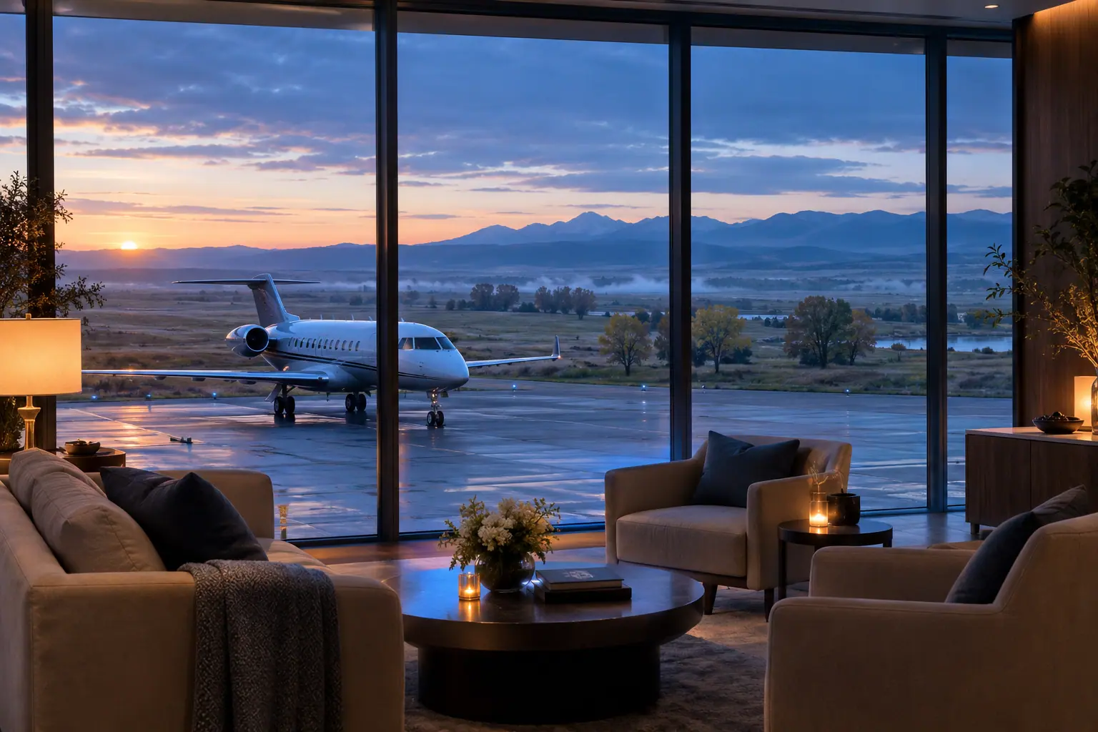Private terminal lounge overlooking the ramp